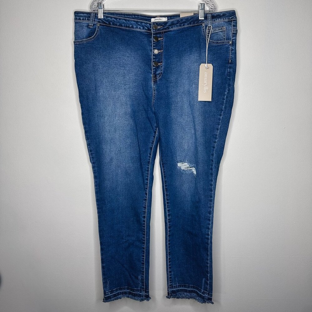 Amaryllis Lauren High‎ Waisted Distressed Button Fly Jeans Plus Size Denim